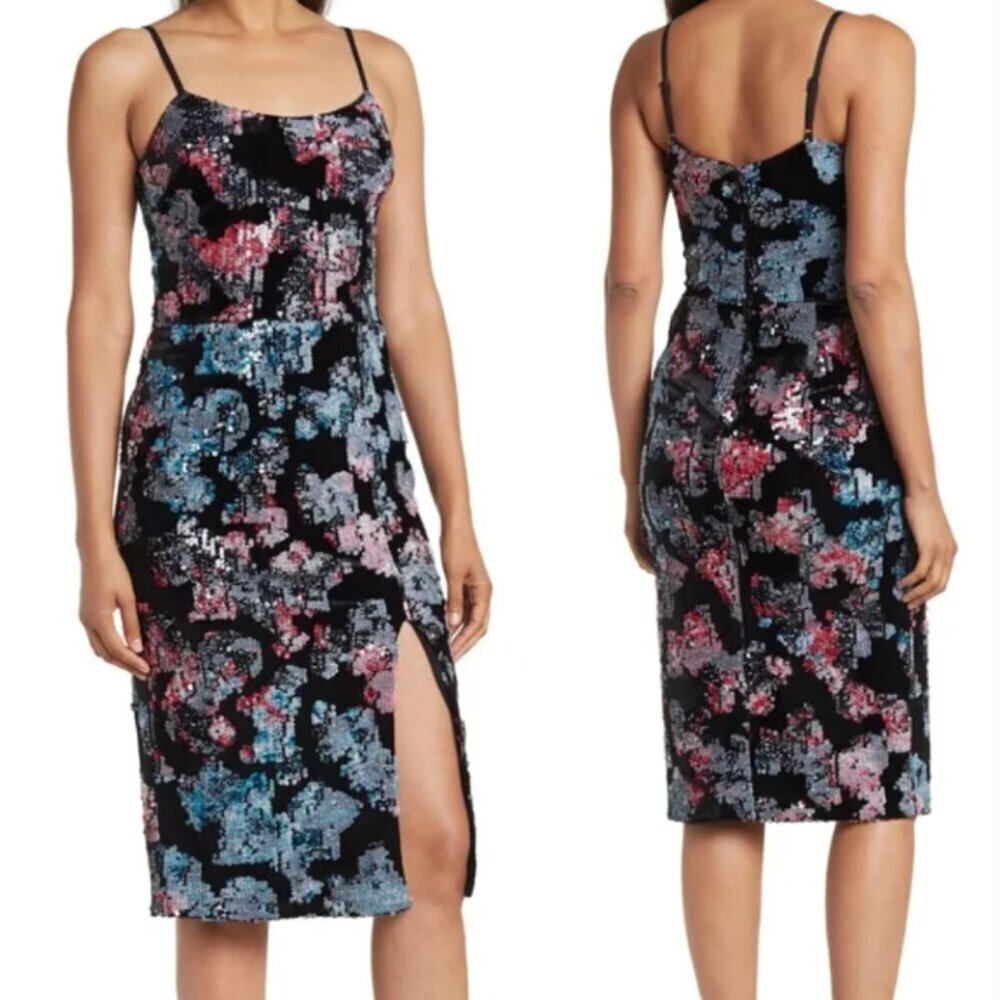 NWOT Dress the Population Sequin/Velvet Cocktail Party Sheath Dress Size Small